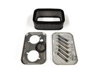 Fajs ilmansuodatin dcoe 40-48 kaasuttimille. Kromattua metallia. Kuvassa kaikki osat.