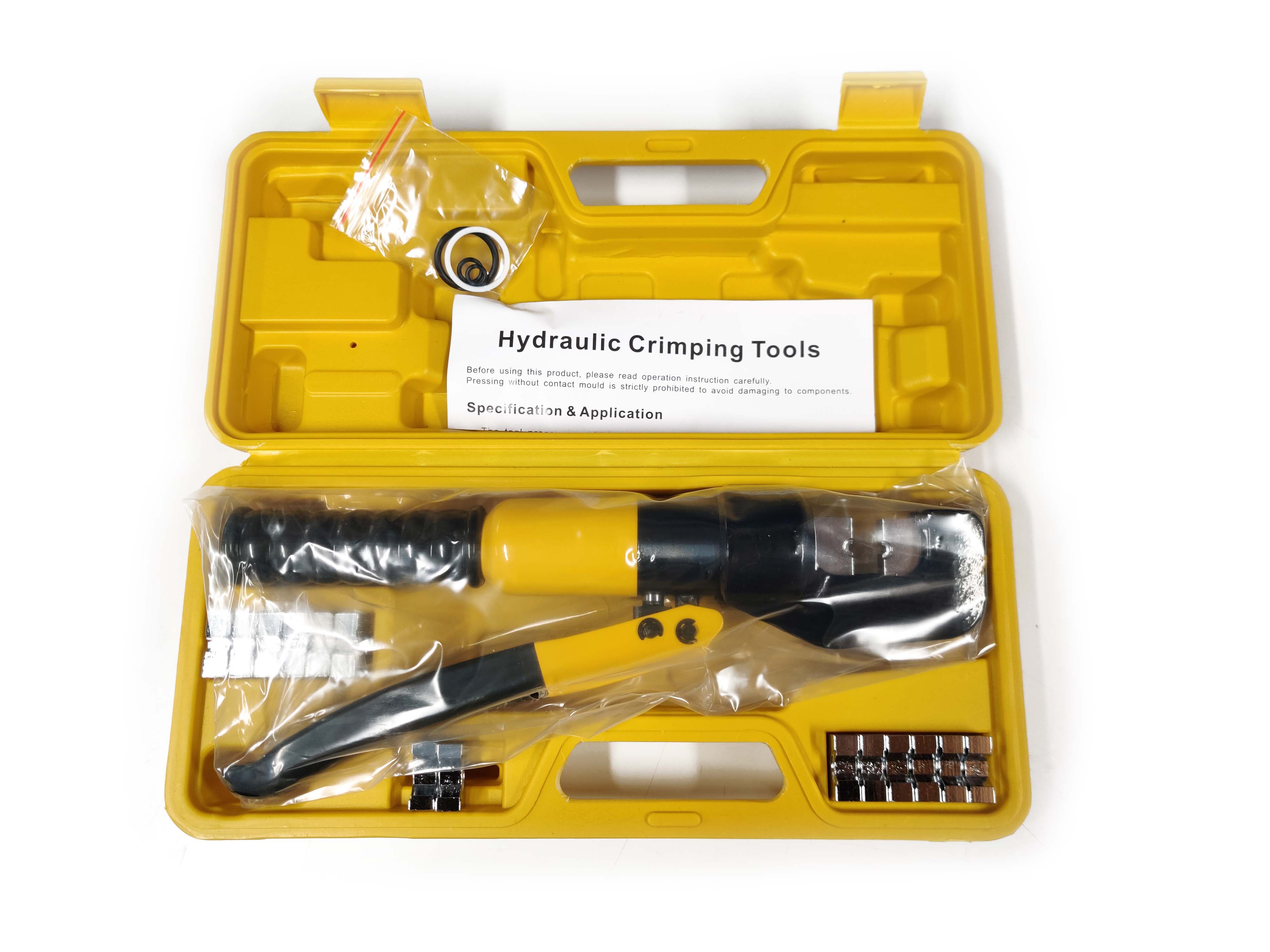 Hydraulinen kaapelikenkäpuristin 4-70mm2 keltaisessa muovilaatikossa