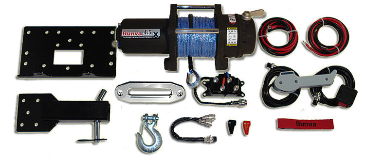 Runva 4.5x Sähkövinssi 12v (2041kg) Dyneema Köydellä.
Suosittu ja taattua Runva laatua oleva vinssimalli isoihin trailereihin, venekärryihin,mönkijöihin. Sopiva vinssi esimerkiksi SuperATV tai todella kevyihin maastureihin.
Varustettu todella lujalla Dyneema köydellä, jonka vetomurtolujuus on yli 3000 kg. Vinssin mukana tulee langallinen kauko-ohjain ja ohjaustankokytkin, asennuslevy vinssille ,kaapelit pikaliittimillä, erillinen solenoidi, alumiini liukukita köydelle ja kaikki kiinnitykseen tarvittavat p