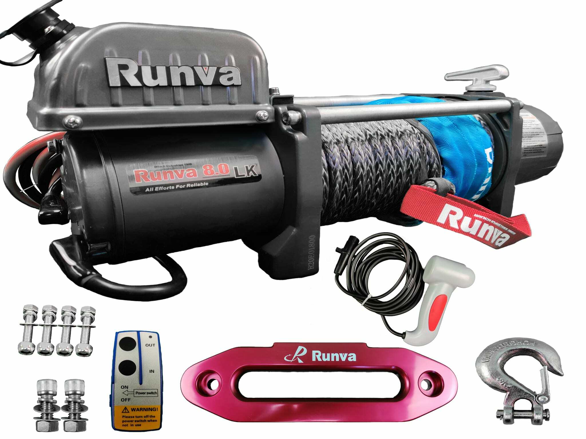 runva-sähkövinssi ewl 8000 köydellä, kuvassa myös kaikki varusteet.