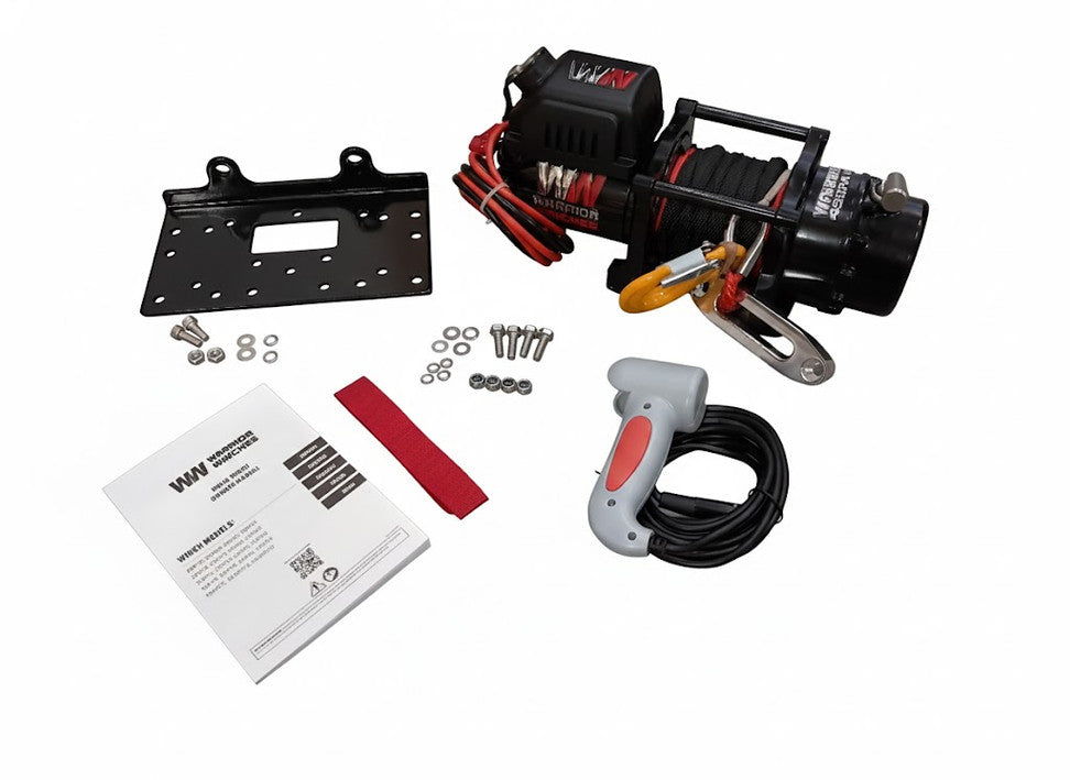 Warrior Ninja 4500 sähkövinssi kuvassa kaikki osat kuten kauko-ohjain