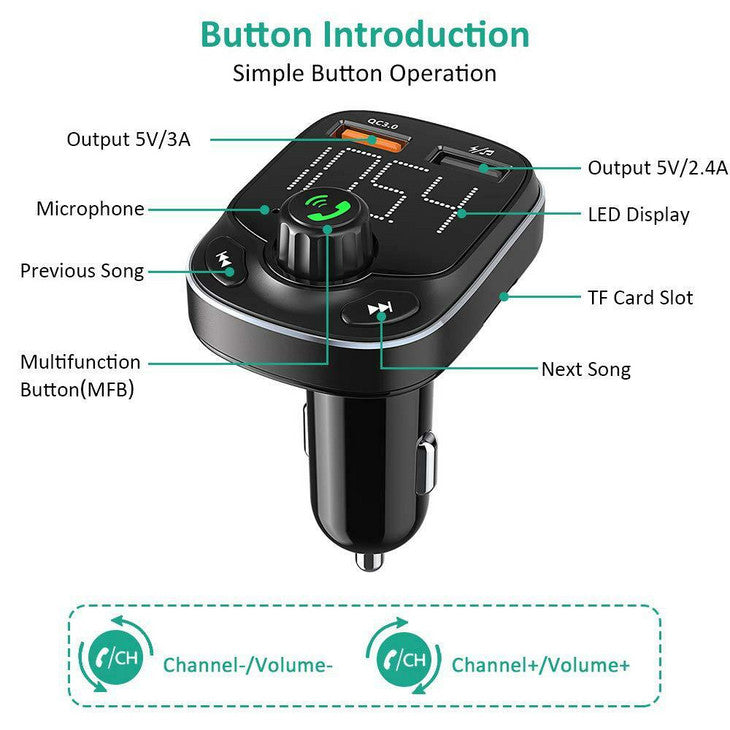 Auton FM-Lähetin Bluetooth, 2xUSB
