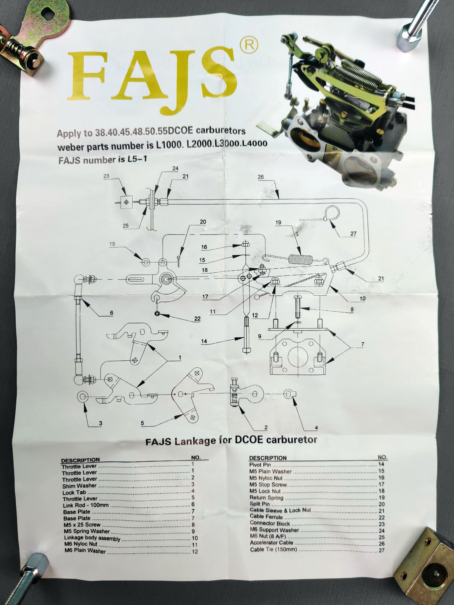 FAJS WEBER DCOE Tuplakaasuvaijerisarja 38,40,45,48,50,55 DCO