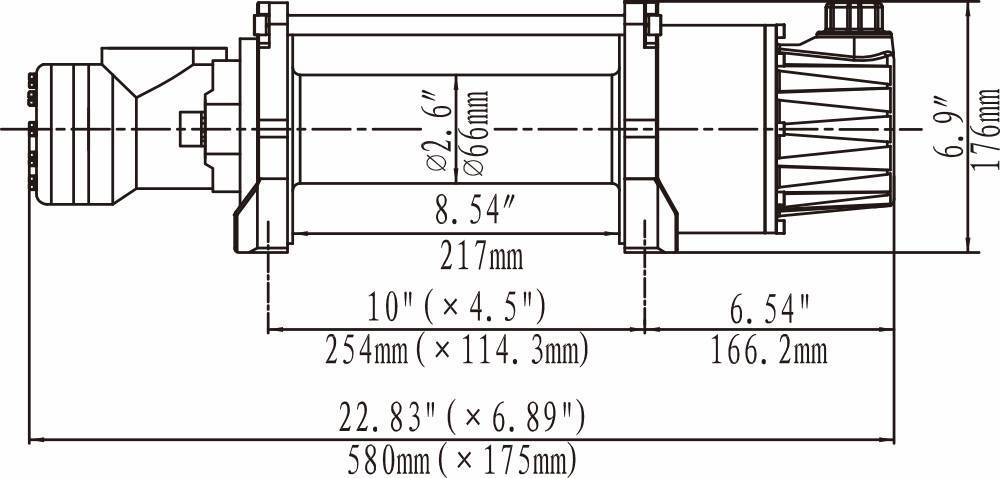 runva hwd10000 hyraulivinssin rakennekuva.
, josta selviää vinssin mitat.