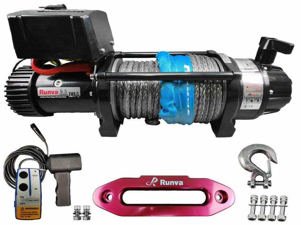 Runva Sähkökäyttöinen vinssi 9.5 EWB-Q Black Edition Dyneema 24V-kaikki varusteet