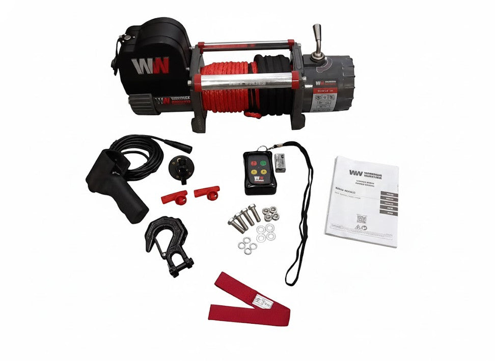 Warrior Samurai 3628 kg Premium 12V sähkövinssi-kuvassa kaikki osat